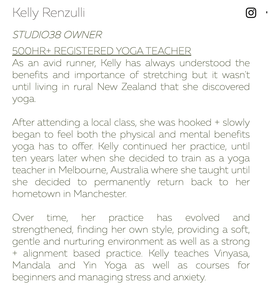 yoga teacher biography sample