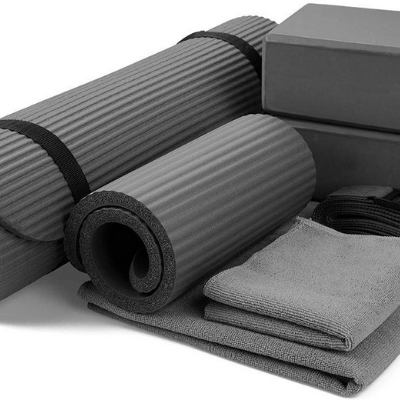 Shogun Sports Yoga Starter Kit 8 Ft Yoga Strap 1 Hand Microfiber Towel - Yoga Beginners Set 1 Large Microfiber Towel 2 Yoga Blocks Includes TPE 6mm Durable Yoga Mat 6 pcs Set 
