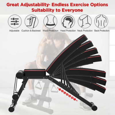 XRTJ Adjustable Weight Bench Utility Weight Benches for Full Body Workout Foldable Incline/Decline Bench Press for Home Gym