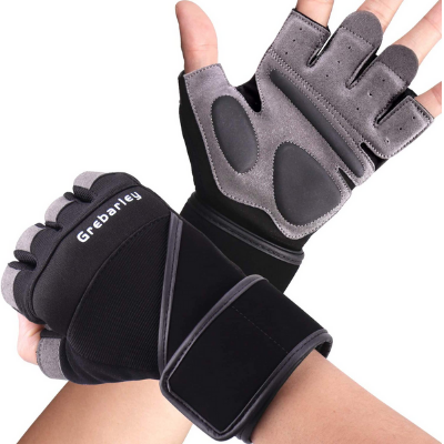 2 Pair -LS05 Deselen Leather Fitness Lifting Gloves with Strong Gym Wrist Wrap 