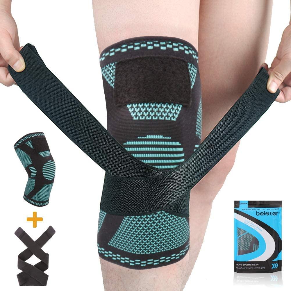 L : 32*35*29cm Side Springs Stabilizers Knee Brace with Patella Gel Pad & Anti-slip Strips for Arthritic Sufferer and Recovery from Injuries Fit for Sports Knee Compression Support Sleeve 